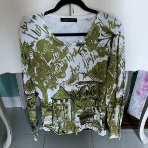 Women's Artistic Green Print Long Sleeve Top